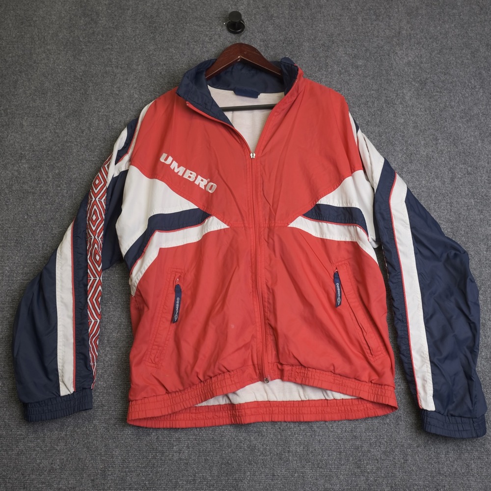 Vintage Umbro Windbreaker Jacket Mens Size Medium Red Navy White Soccer Retro